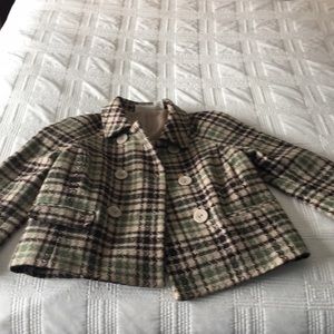 DKNY green/chocolate brown crop pea-coat